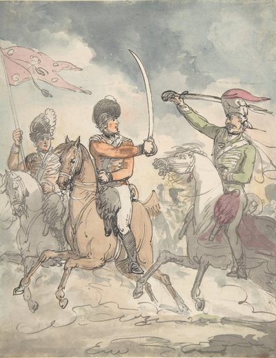 Estudio no utilizado para una placa del Ejercicio de Espada Húngara y de las Tierras Altas, 12 de febrero de 1799 de Thomas Rowlandson.