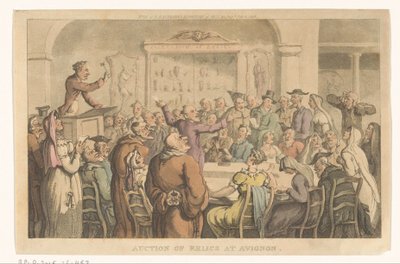Veiling van relieken te Avignon Subasta de reliquias en Avignon (título sobre objeto) de Thomas Rowlandson