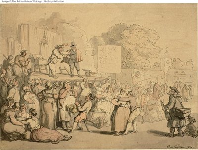 Feria del Pueblo: Arlequín y Quack de Thomas Rowlandson