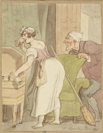 Mujer atrapada robando una bebida de Thomas Rowlandson