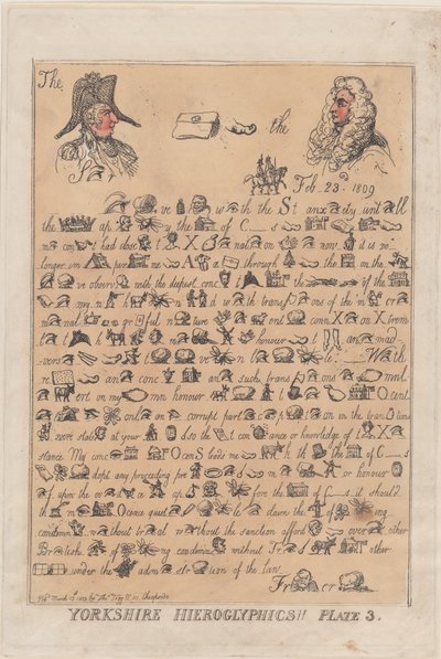 Jeroglíficos de Yorkshire, Placa 3, 13 de marzo de 1809 de Thomas Rowlandson