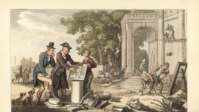 Joven caballero inglés construyendo una casa señorial de Thomas Rowlandson