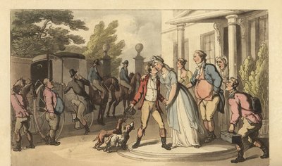 Joven caballero inglés dejando a su familia para irse de Gran Tour de Thomas Rowlandson