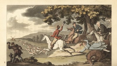 Joven caballero inglés cazando ciervos con perros de Thomas Rowlandson