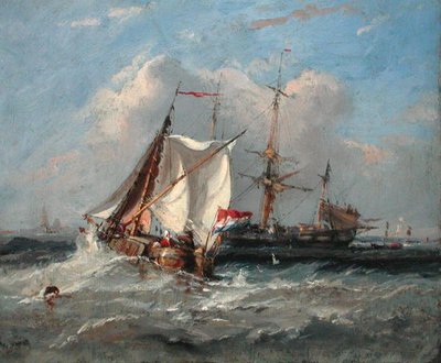 Un smalschip holandés en una fuerte brisa de Thomas Sewell Robins