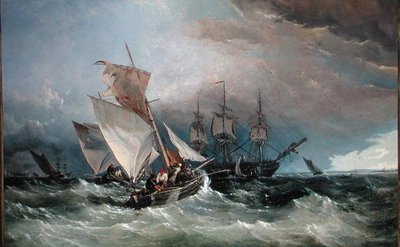 Cortadores de camarones frente al Nore, Sheerness en la distancia, c.1854 de Thomas Sewell Robins