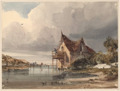 Un Río y una Cabaña con Valla Blanca de Thomas Shotter Boys