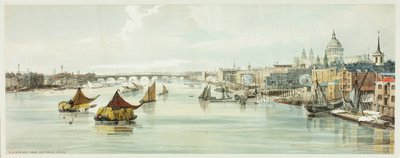 Blackfriars, desde el puente de Southwark, lámina seis de Vistas originales de Londres tal como es de Thomas Shotter Boys