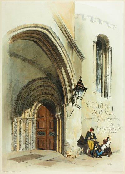 Entrada del Templo, frontispicio de Vistas Originales de Londres tal como es de Thomas Shotter Boys