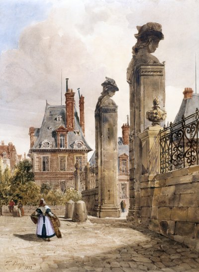 Grille Des Hermès, Porte Dauphine, Palacio de Fontainebleau (acuarela con toques de goma arábiga sobre papel blanco) de Thomas Shotter Boys