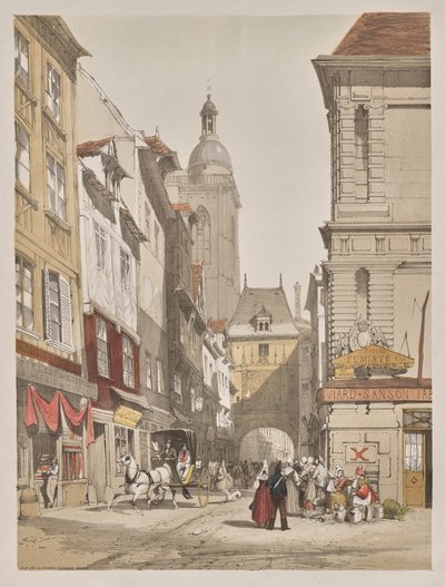 Arquitectura pintoresca en París, Gante, Amberes, Ruan: Rue de la Crosse Horlogue, Ruan, Francia de Thomas Shotter Boys