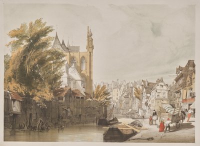 Arquitectura pintoresca en París, Gante, Amberes, Ruan: Rue du Rivage, Abbeville, Francia de Thomas Shotter Boys