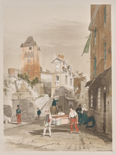 Arquitectura pintoresca en París, Gante, Amberes, Ruan: Torre de Remy, Dieppe, Francia de Thomas Shotter Boys