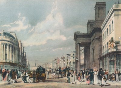 Vista de Regent Street mirando hacia el Cuadrante con la Capilla de Hanover en primer plano, 1842 de Thomas Shotter Boys