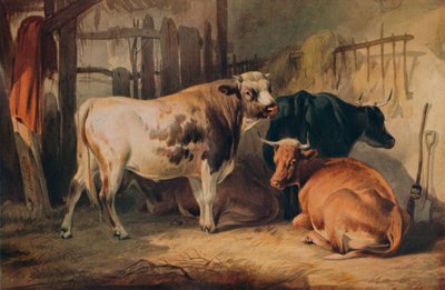 Un Toro y tres Vacas en un Establo, c1856 de Thomas Sidney Cooper