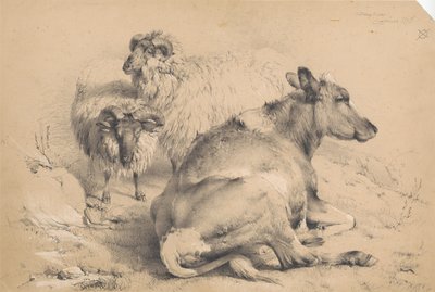 Una vaca y dos carneros de Thomas Sidney Cooper