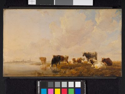 Ganado junto a un río, 1835 de Thomas Sidney Cooper