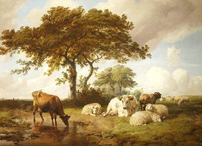 Reposo en los prados de Thomas Sidney Cooper