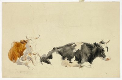 Dos vacas yacentes (anverso); boceto de vaca de pie (reverso) de Thomas Sidney Cooper