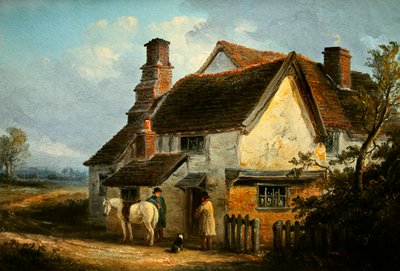 Dos Warsowers hablando fuera de una cabaña de Thomas Smythe