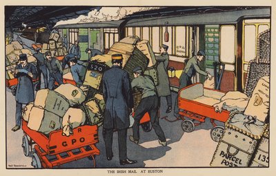 The Irish Mail at Euston (litografía en color) de Thomas Somerfield