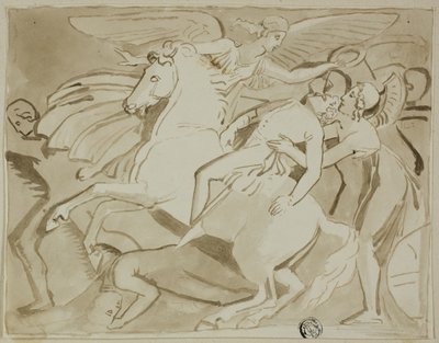 Ángel colocando una corona de flores en la cabeza de un soldado moribundo de Thomas Stothard
