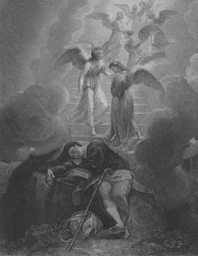 La visión de Jacob, Génesis 28, Versículo 10-16 de Thomas Stothard