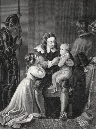 El Rey Carlos I de Inglaterra despidiéndose de sus hijos antes de su ejecución, grabado por A.H. Payne de Thomas Stothard