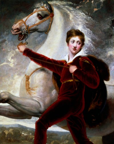 Retrato de un niño con traje de terciopelo rojo de Thomas Stothard
