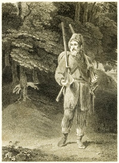 Robinson Crusoe cazando, de La vida y extrañas sorprendentes aventuras de Robinson Crusoe, marinero de York, por Daniel Defoe de Thomas Stothard