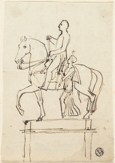 Escultura de un jinete acompañado por una mujer de pie de Thomas Stothard