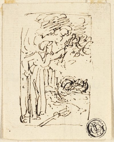 Boceto de figura apoyada en un bastón de Thomas Stothard