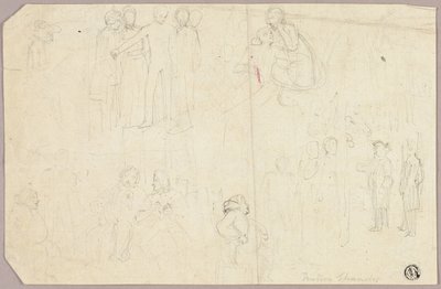 Bocetos para Tristram Shandy (recto); Bocetos de medallón con figura alegórica sentada (verso) de Thomas Stothard