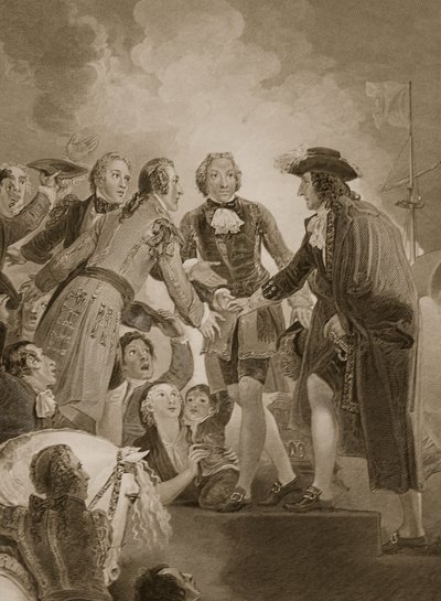 El Desembarco de Guillermo III en Torbay, grabado por George Noble, ilustración de 