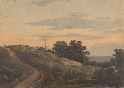 Paisaje montañoso con casa, camino y figuras de Thomas Sully