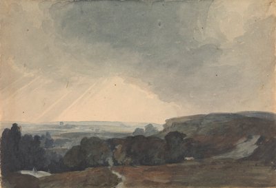 Paisaje desde lo alto de una colina, mirando al valle iluminado por el sol de Thomas Sully