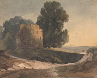 Paisaje con castillo en ruinas, árboles de Thomas Sully
