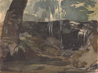 Paisaje rocoso, gran tronco de árbol en primer plano de Thomas Sully