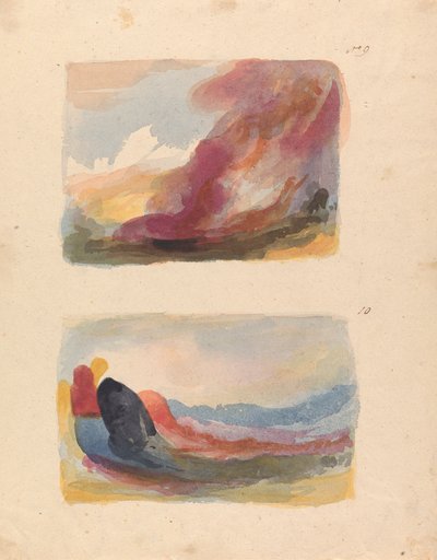 Dos dibujos en una hoja: Paisaje - lavado de color, Tiziano (nº 9); Paisaje - lavado de color, Rubens (nº 10) de Thomas Sully