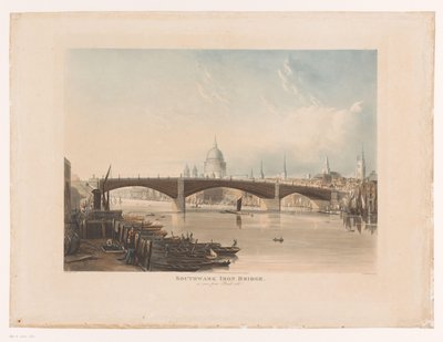 Vista del puente de hierro de Southwark, Londres Southwark Iron Bridge, visto desde Bank-Side (título sobre el objeto) de Thomas Sutherland