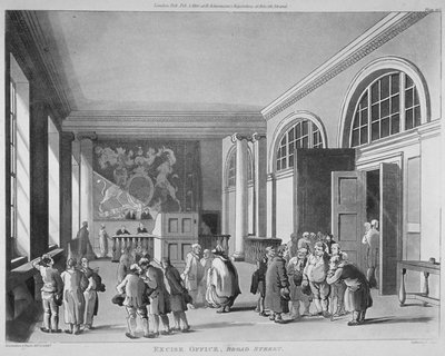 Interior de la Oficina de Impuestos, Old Broad Street, Ciudad de Londres, 1810 de Thomas Sutherland