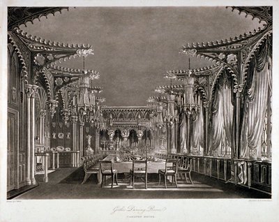 Vista interior del comedor gótico en Carlton House, Westminster, Londres, 1819 de Thomas Sutherland