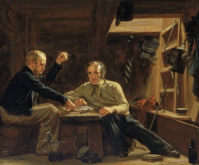 Retratos de dos marineros sentados entre las vigas de la bodega de un Berwick, un velero rápido utilizado para transportar salmones y viajeros. de Thomas Sword Good
