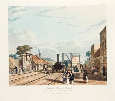 Tomando agua en Parkside, Ferrocarril de Liverpool y Manchester, 1833 de Thomas Talbot Bury
