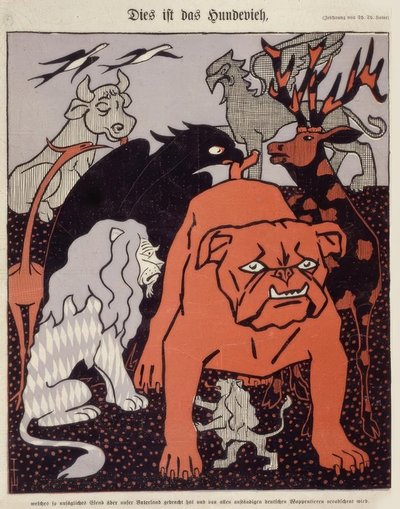 Este es el perro que ha traído tanta miseria a nuestra patria y es despreciado por todos los animales heráldicos decentes alemanes de Thomas Theodor Heine