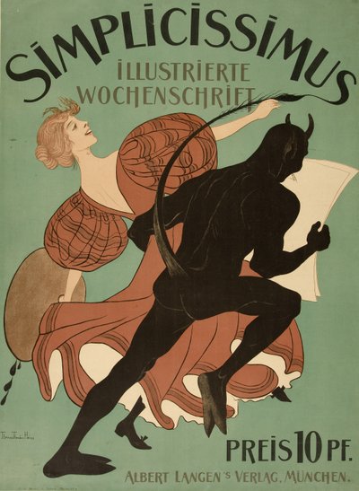 Portada de "Simplicissimus Illustrierte Wochenschrift", pub. 1896 (litografía en color) de Thomas Theodor Heine