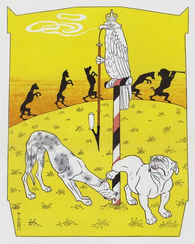 Mastín alemán y Bulldog inglés (litografía en color) de Thomas Theodor Heine
