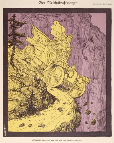 El Coche del Imperio Alemán conducido por Guillermo II (1859-1941) ilustración de la portada de "Simplicissimus" 1907 (litografía en color) de Thomas Theodor Heine