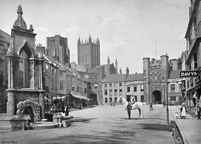 Plaza del Mercado y Torres de la Catedral, Wells, c1896 de Thomas W Phillips