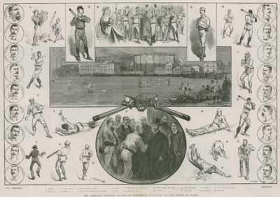 Los jugadores de béisbol americanos en Kennington Oval - visita del Príncipe de Gales (grabado) de Thomas Walter Wilson